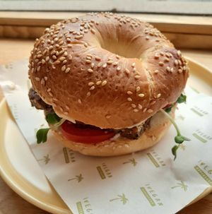 Tempeh bagel at iVegan Supershop Old Quarter Hanoi - Healthy Plant Based Cafe in Hanoi