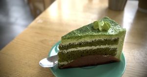 Matcha cake  at iVegan Supershop Old Quarter Hanoi - Healthy Plant Based Cafe in Hanoi