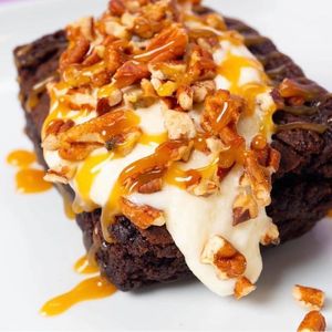 Brownie with Frosting, Pecans, and Caramel Sauce! at Cinnaholic in Greensboro