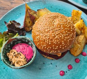 Vegan burger at Café Blue Wave in Anza