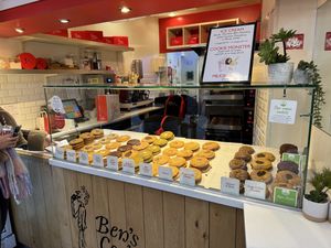 all cookie options (vegan printed on green)  at Ben's Cookies in London