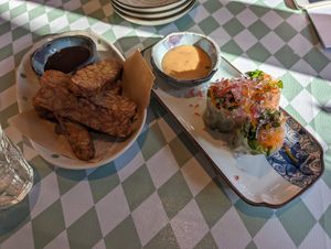 Tempeh and spring roll at Silver Backs Cafe in Kyoto