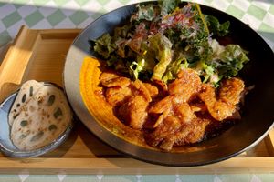 Grilled soy bits with salad #Veganuary at Silver Backs Cafe in Kyoto