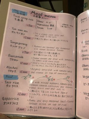 Meal menu  at Silver Backs Cafe in Kyoto