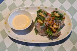 Spring roll with tempeh at Silver Backs Cafe in Kyoto