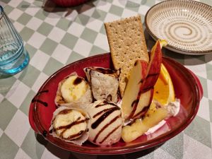 Fried banana and ice cream at Silver Backs Cafe in Kyoto