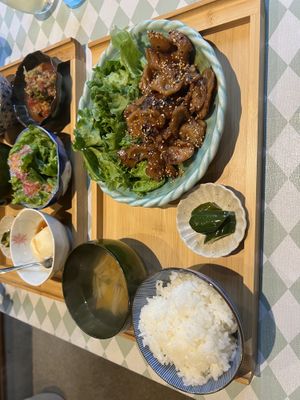 Vegan grilled meat set  at Silver Backs Cafe in Kyoto