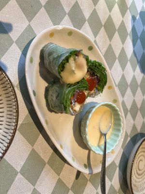 Spring rolls with tempe  at Silver Backs Cafe in Kyoto