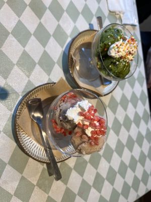 Matcha and strawberry ice cream  at Silver Backs Cafe in Kyoto