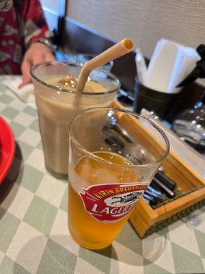 Beer and Ice Coffee at Silver Backs Cafe in Kyoto