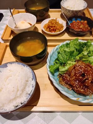 Soy meat set meal at Silver Backs Cafe in Kyoto