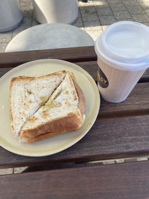 Peachy pig and hot taro tea   at Ballsy Tea in North Sydney