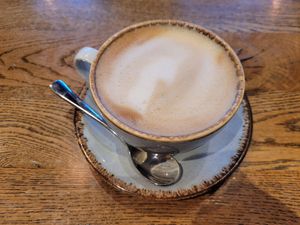 Oat Milk Latte at The Bull's Head Inn in Beaumaris