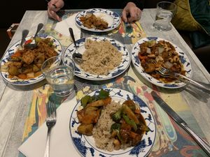  Chili potato tofu + ginger garlic fried rice + vegan chicken gon bao    at Ho Chan House in Antwerpen