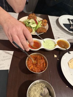 Dips and pakora   at Swagatam in Barcelona