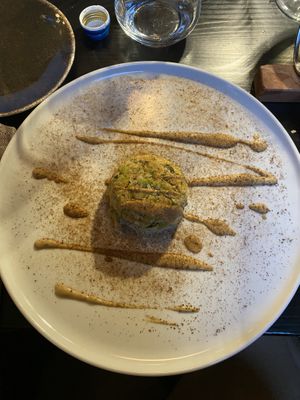 Flan di fave con crema ai funghi e polvere di funghi   at Garzadori in Vicenza