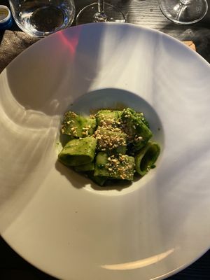 Calamarata di cime di rapa con polvere di nocciole   at Garzadori in Vicenza