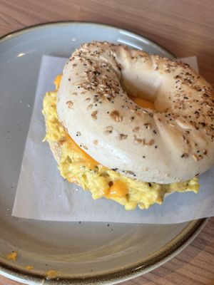Vegan egg and cheese on an everything   at Brooklyn Bagel at Arsenal pittsburgh in Pittsburgh