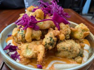 Popcorn Broccoli --delicious. at Juan Fifty Kitchen & Bar in Alexandra Headland