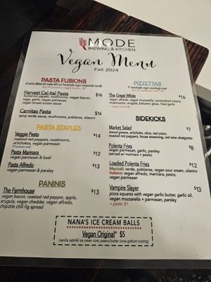 Ask for the vegan menu! at Mode Brewing & Kitchen in Orangevale