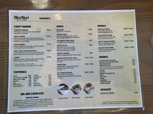 Menu with 2 vegan options  at HiroNori Craft Ramen in Torrance