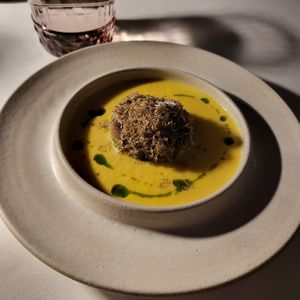 Fava & edamame (Tikki), green peas, petite salad at Indienne in Chicago