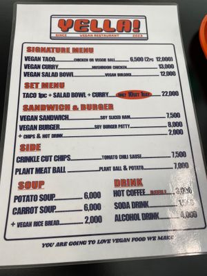 English menu as of dec 2023 at Yella in Gyeongju-si