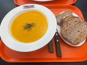 Carrot soup with rice breadd  at Yella in Gyeongju-si