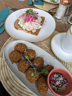 Vegan Open Sarmie and Falafel with beetroot hummus at The Village Garden in Windhoek