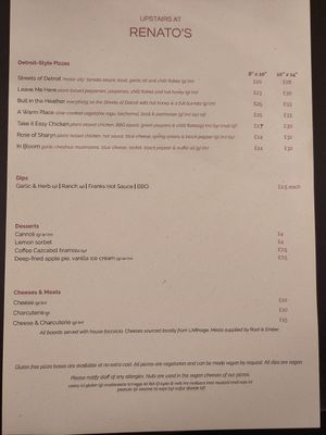 Pizza menu (all doable vegan) at Renato's in Bristol