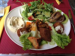 Vegan plate at Dominos' in Bern, Switzerland. at Domino in Bern