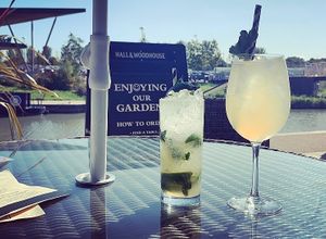 Drinks in the sun with a view over the canal  at Hall & Woodhouse in Swindon