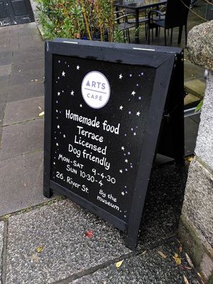 Sign outside (November 2023) at Arts Cafe in Truro