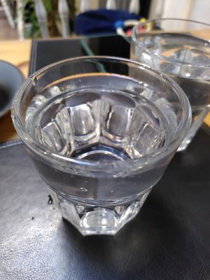 Glass of water (February 2024) at Pennau Craft & Coffee Shop in Aberystwyth