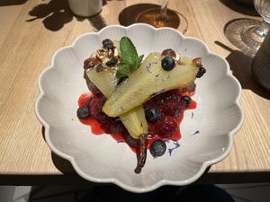 Pear with cranberries dessert   at Franklin in Vilnius