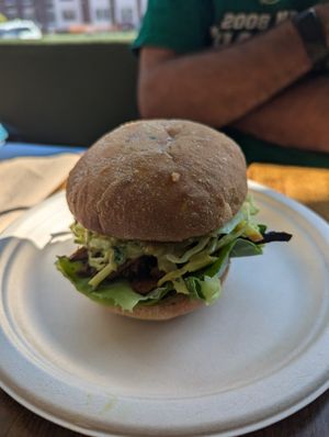 BBQ pulled mushroom sandwich at Hummingbird Nutritious Eats in Haverhill