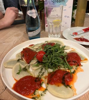 Fresh pasta with basil pesto and tomato sauce #vegan  at Fire & Ice in Ischgl