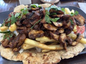 gyros, mushrooms, tzatziki, salad  at The Station Coffee + Kitchen in Stokesley