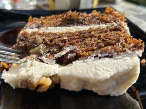 The sumptuous carrot and walnut cake  at The Station Coffee + Kitchen in Stokesley