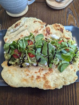 Avo flatbread at The Station Coffee + Kitchen in Stokesley