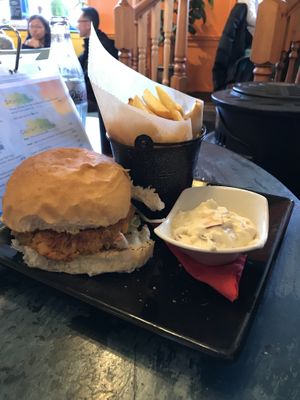 Vegan Burger, Fries and some vegan coleslaw  at Cafe Arriba in Isle Of Skye
