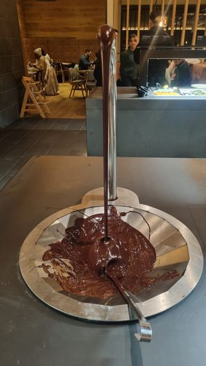 a chocolate fountain - dark and white  at Xiao in Bornheim
