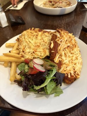 Plant based ‘chicken’ parma   at Fish Creek Hotel in Fish Creek