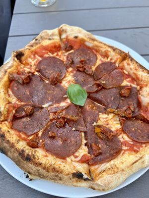 Vegan pepperoni pizza   at Full Moon in Sigulda