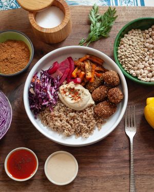 Nutritiously well-balanced and flavor-packed Mezze bowls. at Feel Good Foods in Tokyo