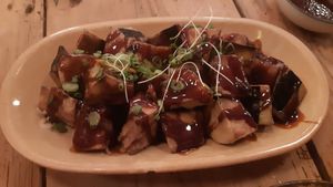 Teriyaki eggplant at Boss Stop Restaurant in Dublin