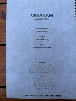 Speisekarte und Allergene   at Veganam in Leipzig