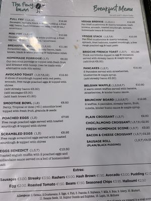 Breakfast menu  at The Foxy Bean in Tullamore