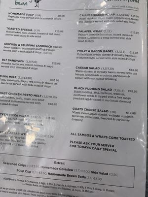 Lunch menu  at The Foxy Bean in Tullamore