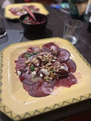 Beetroot carpaccio  at Eco Sailors in Lipari